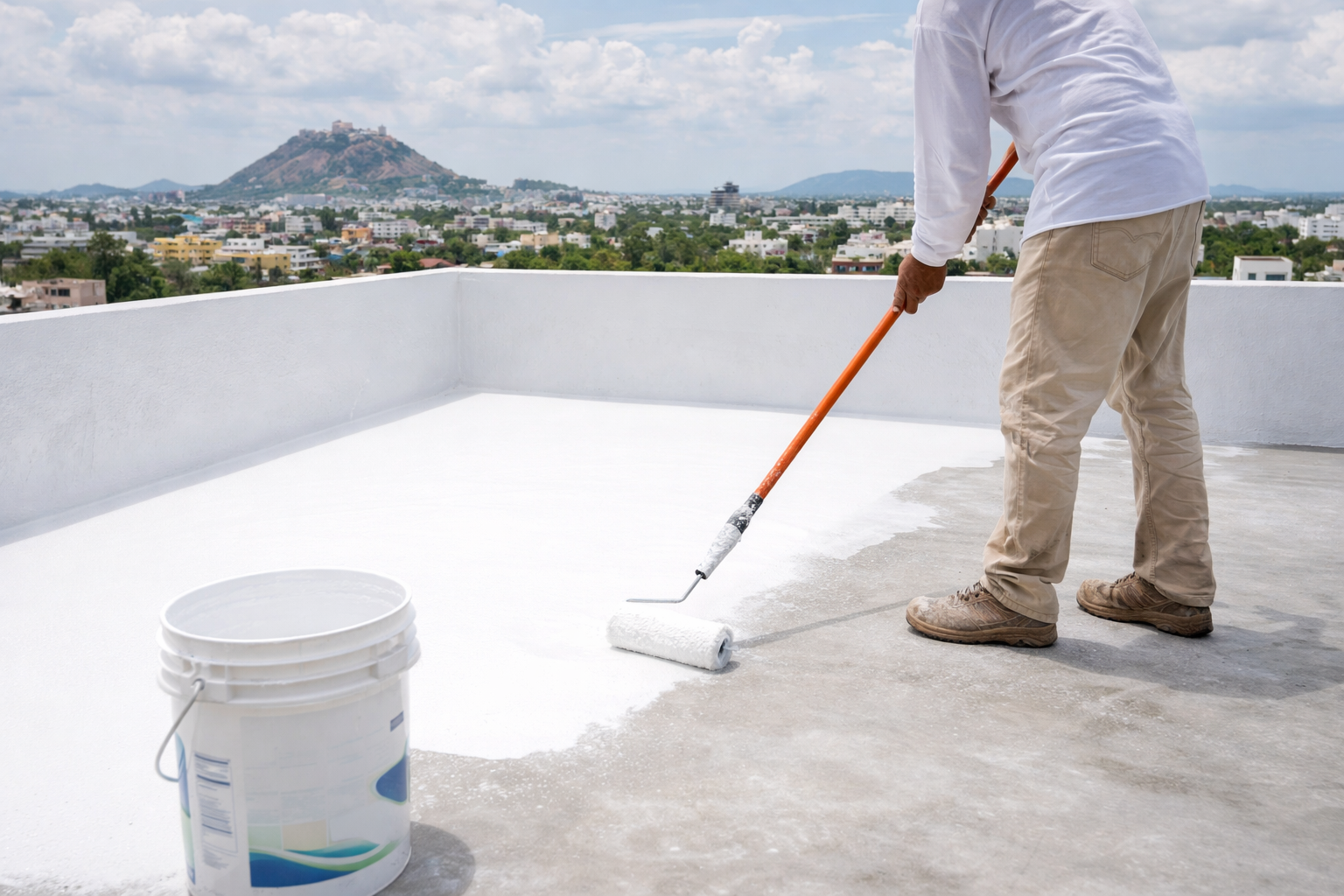 Summer cool roof coating work in Trichy heat reduction waterproofing